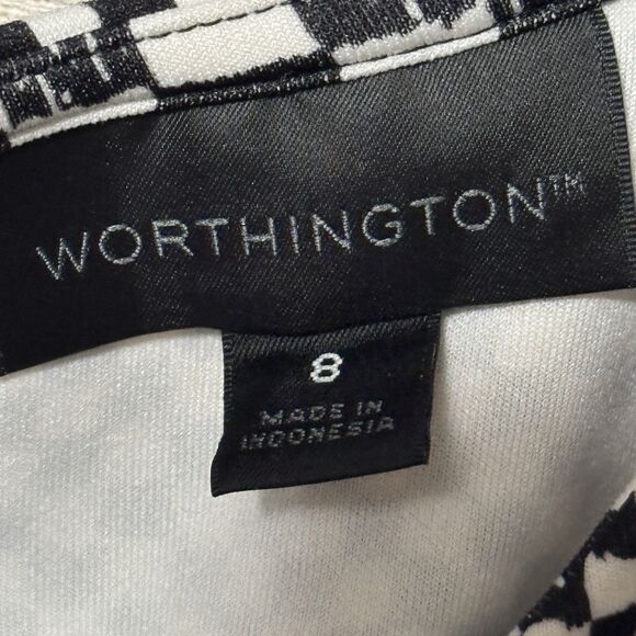 Worthington Black White Checkered A-Line Dress Size 8 Knee Length 60s 70s Brit - Picture 5 of 12
